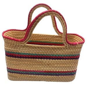 Straw Woven Colorful Striped Handbag Basket Tote